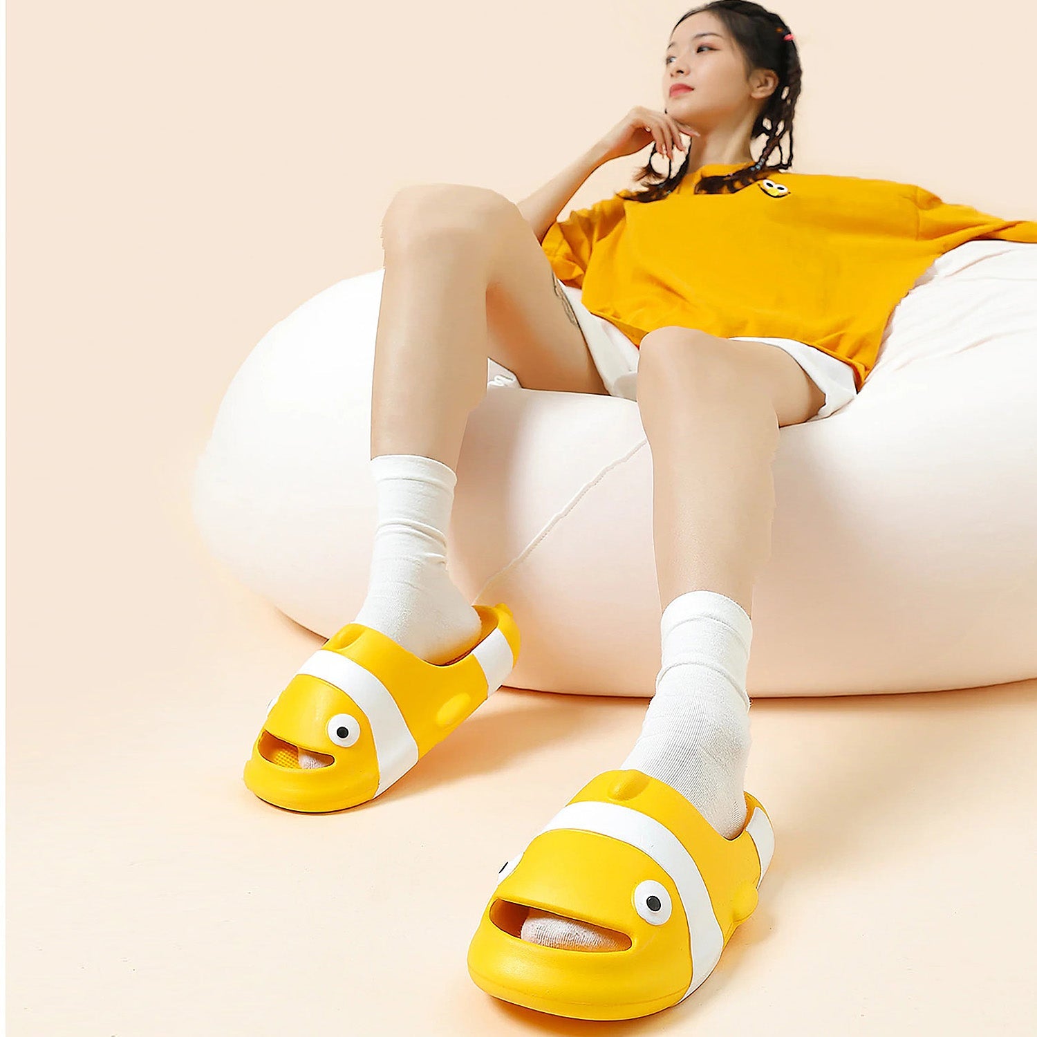Baby Moo Nemo Waterproof Soft Slippers Anti-Skid Sliders - Yellow - Baby Moo