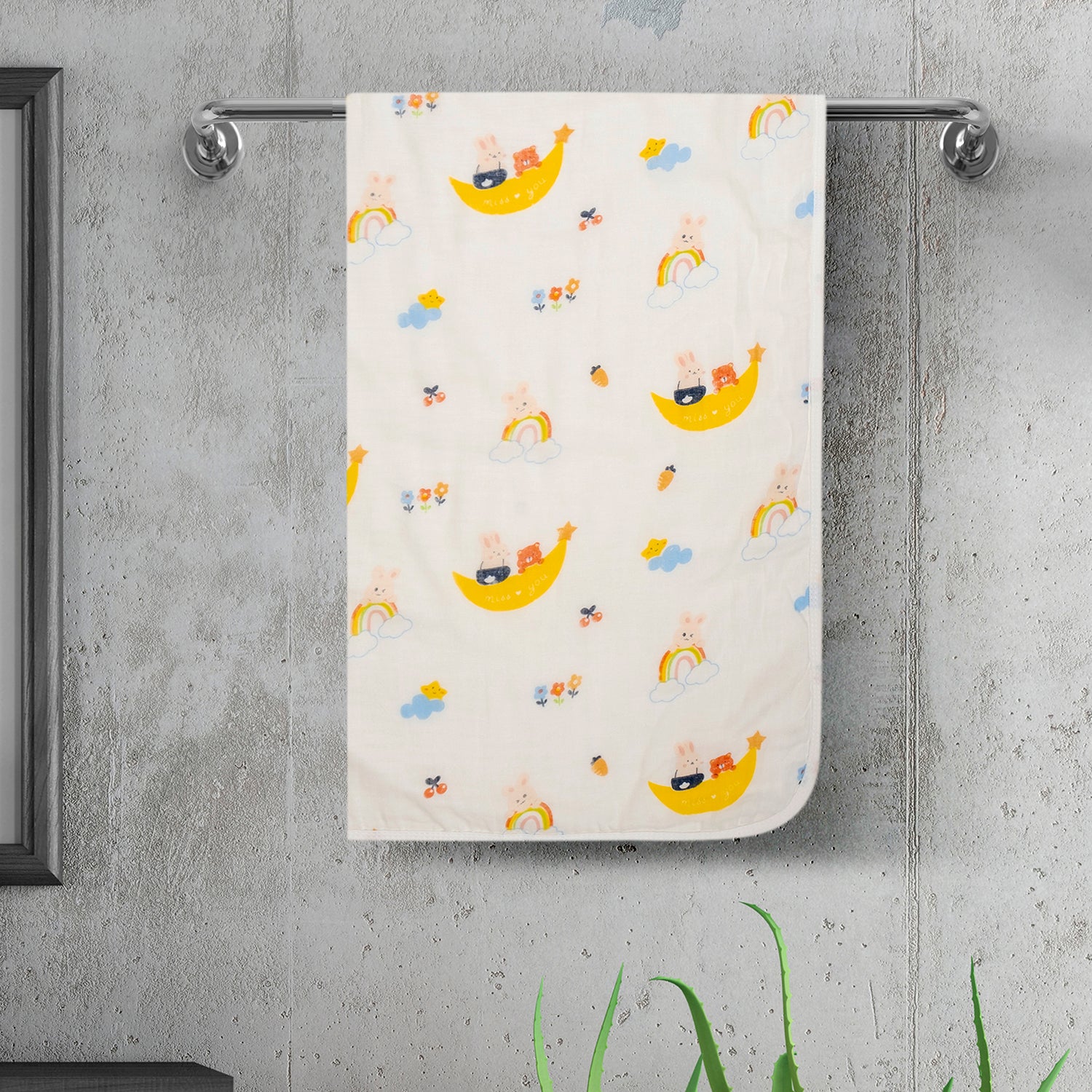 Baby Moo Cloudy Rainbow 100% Cotton Ultra Soft Eco Friendly Absorbent Towel - White