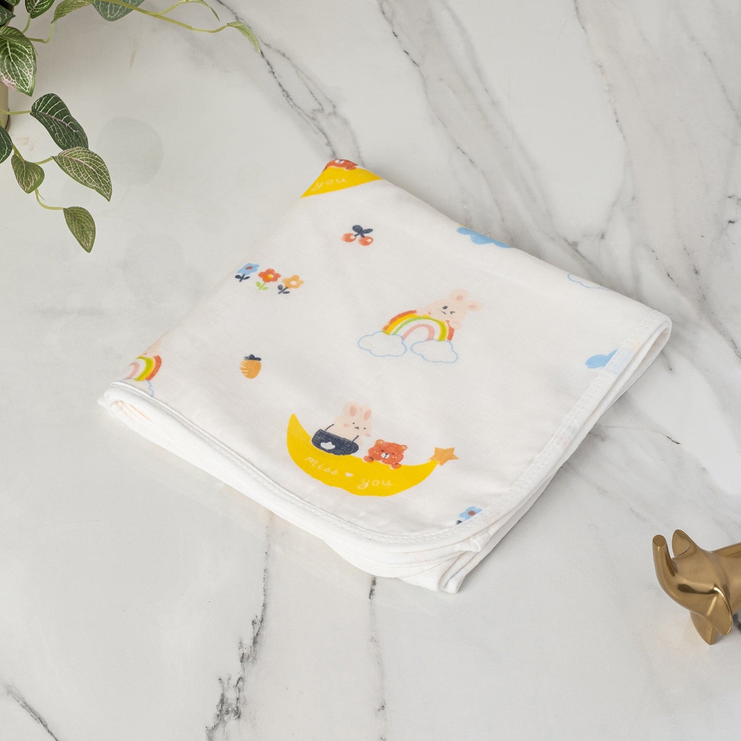 Baby Moo Cloudy Rainbow 100% Cotton Ultra Soft Eco Friendly Absorbent Towel - White