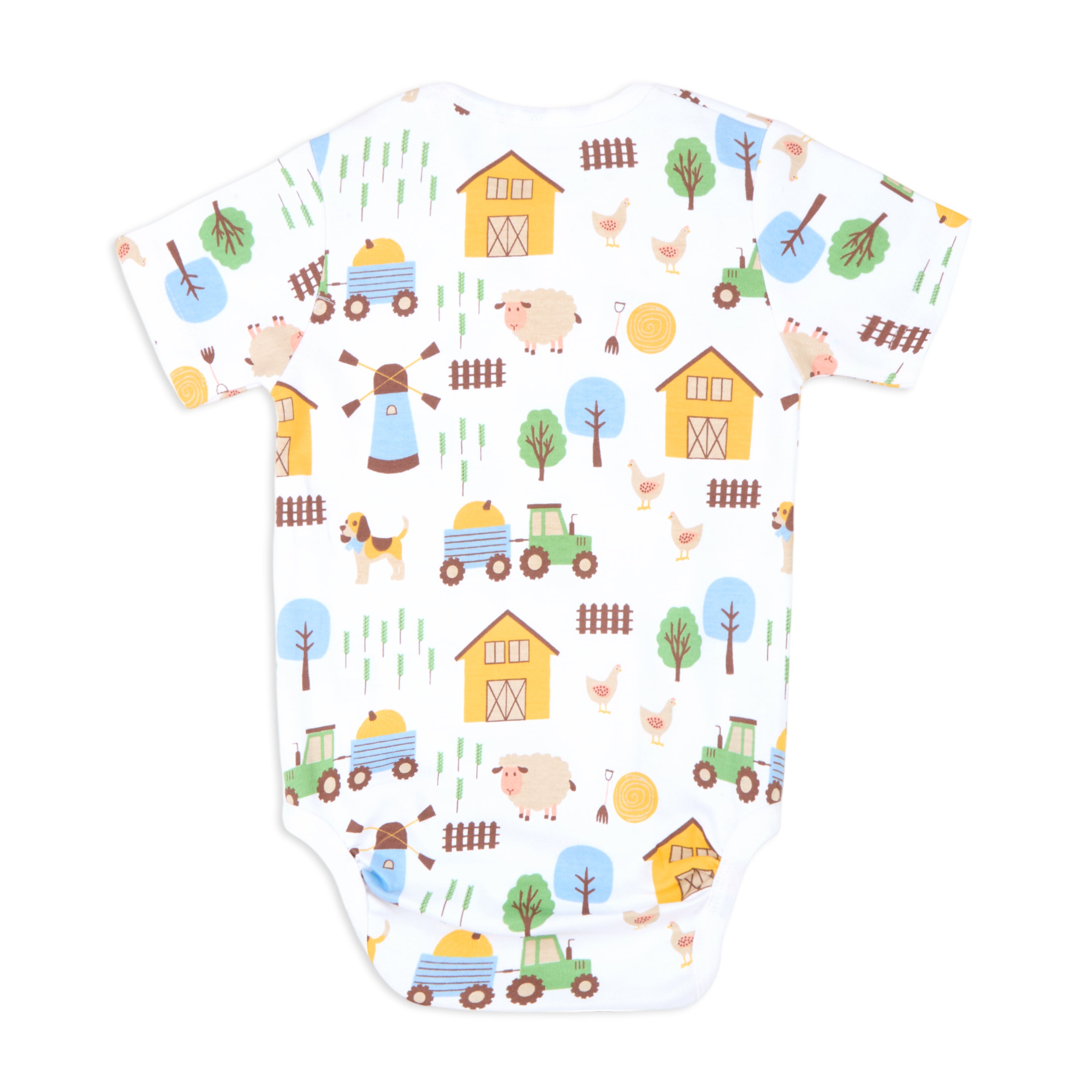 Baby Boy Barnyard Print Half Sleeves Onesie - White