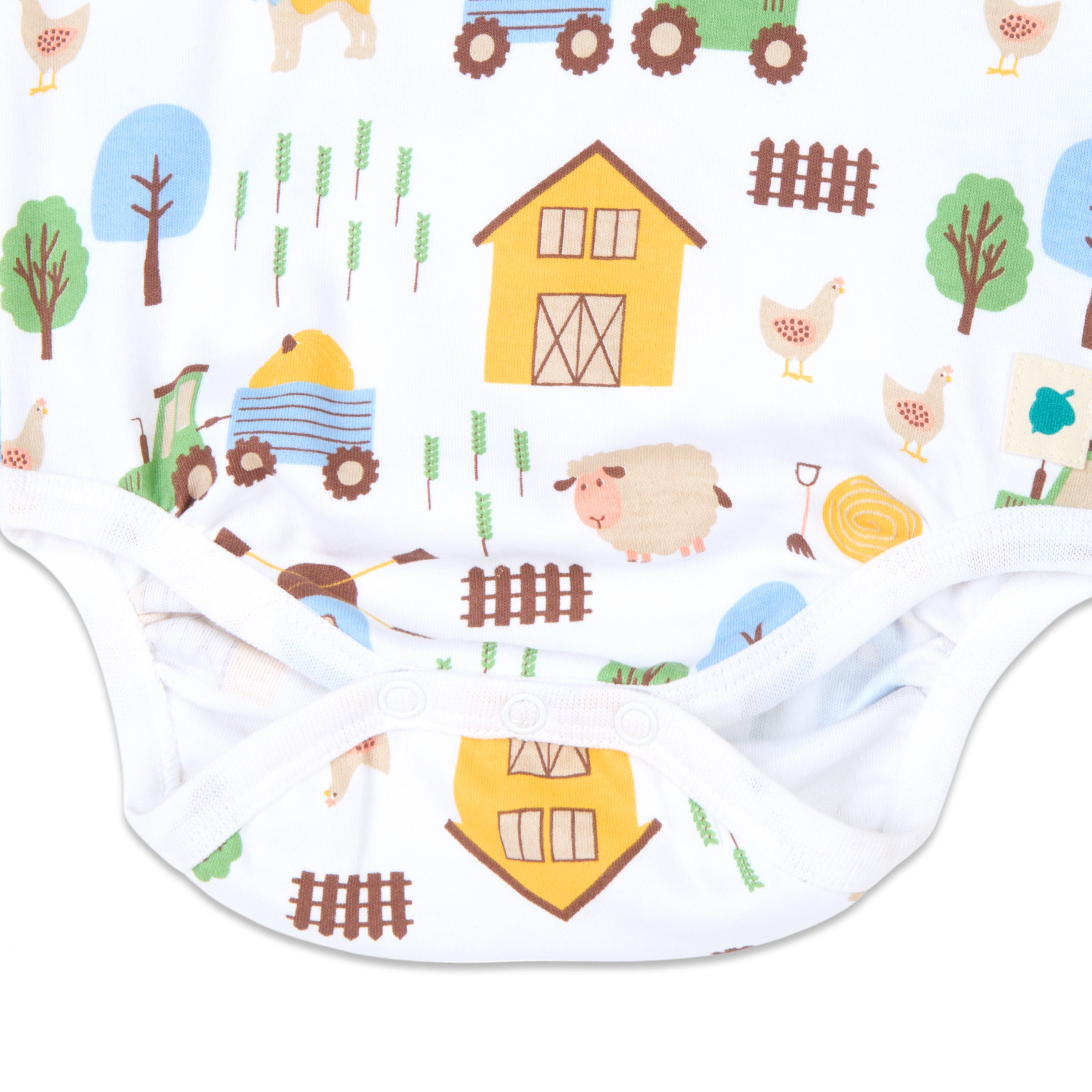 Baby Boy Barnyard Print Half Sleeves Onesie - White