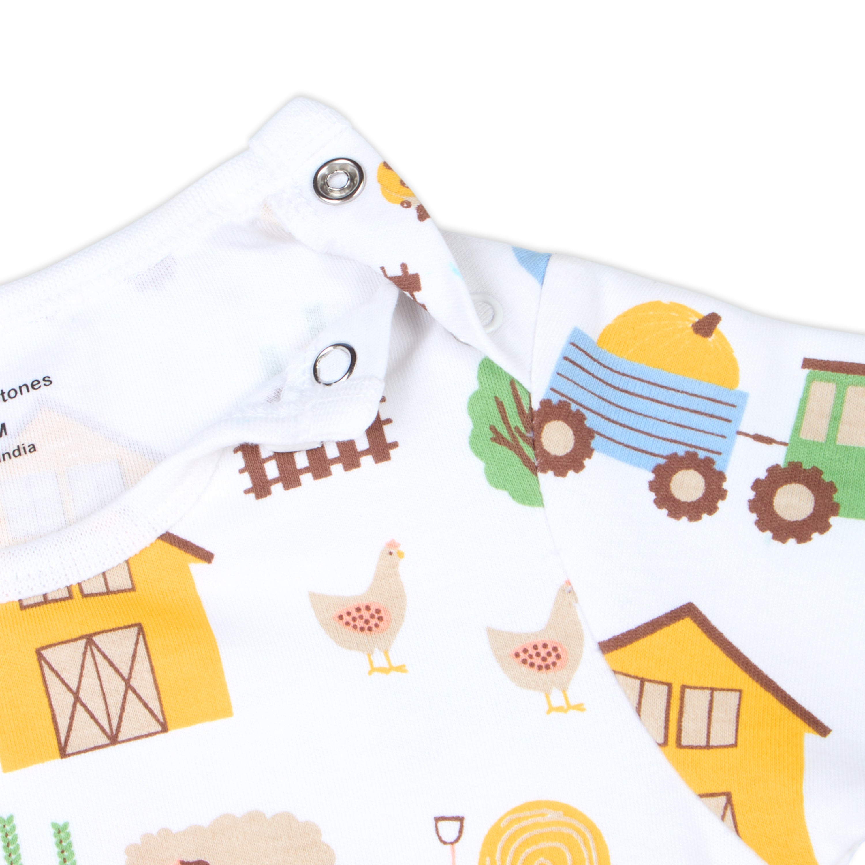 Baby Boy Barnyard Print Half Sleeves Onesie - White