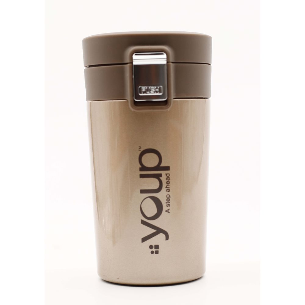 Youp Thermosteel Insulated Metallic Gold Color Coffee Mug With Press To Open Cap Yp351 - 350 Ml