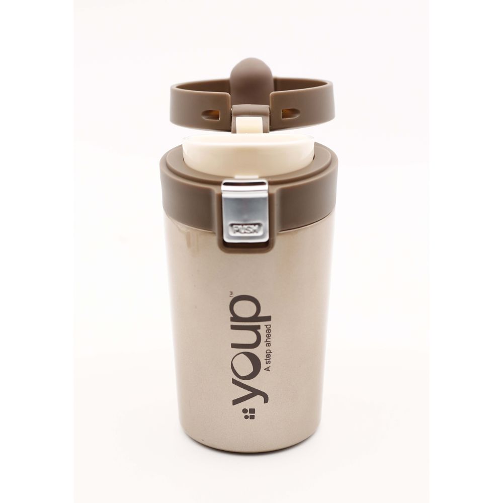 Youp Thermosteel Insulated Metallic Gold Color Coffee Mug With Press To Open Cap Yp351 - 350 Ml