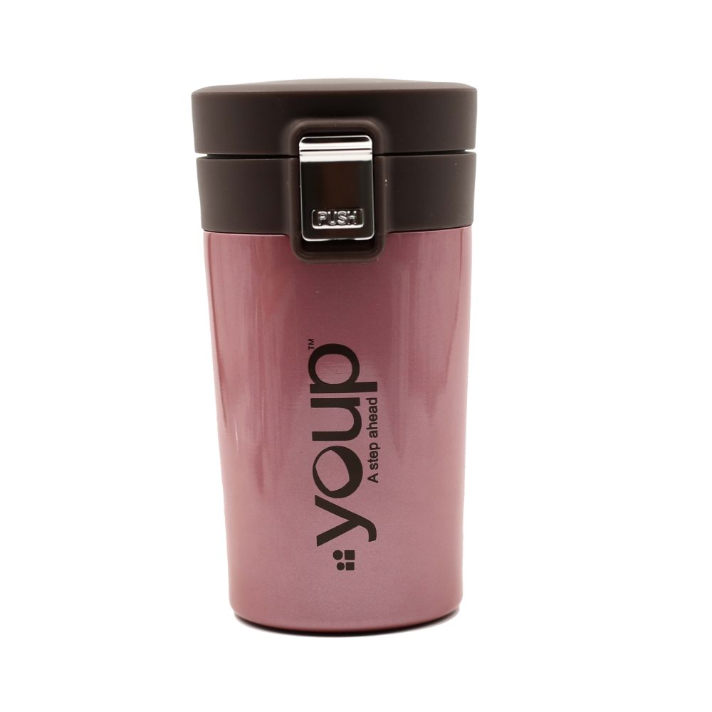 Youp Thermosteel Insulated Metallic Pink Color Coffee Mug With Press To Open Cap Yp351 - 350 Ml