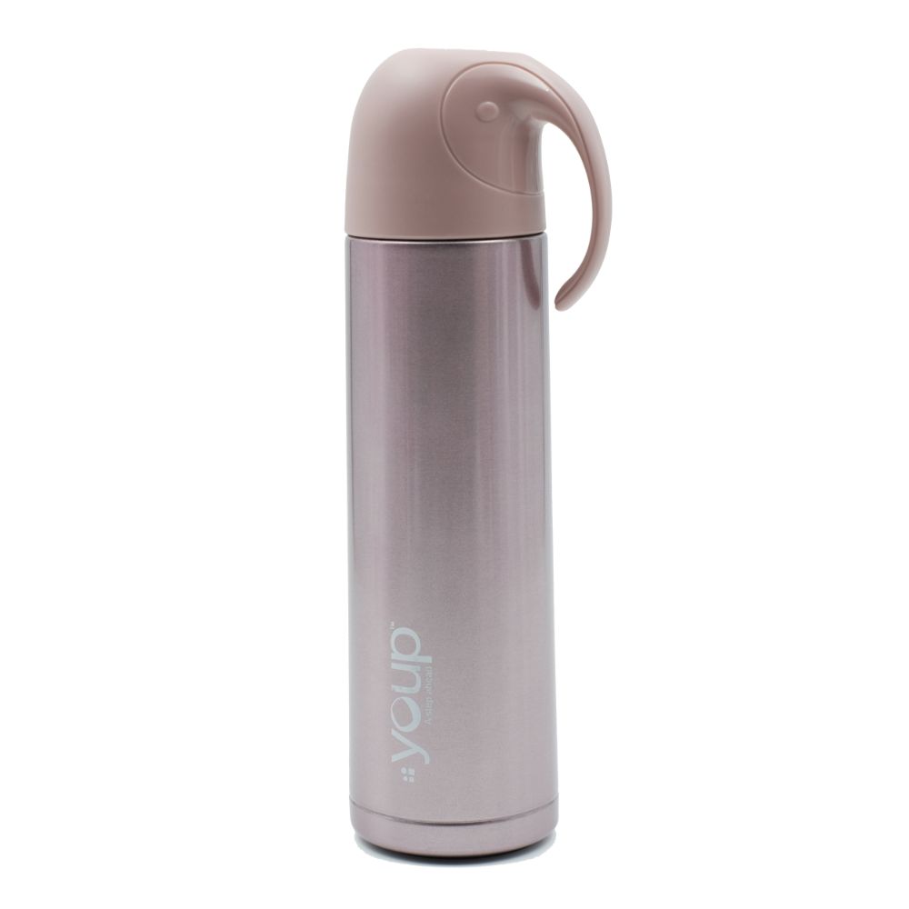Youp Thermosteel Insulated Metallic Pink Color Water Bottle With Handle Containing Cup Cap Yp512 - 500 Ml