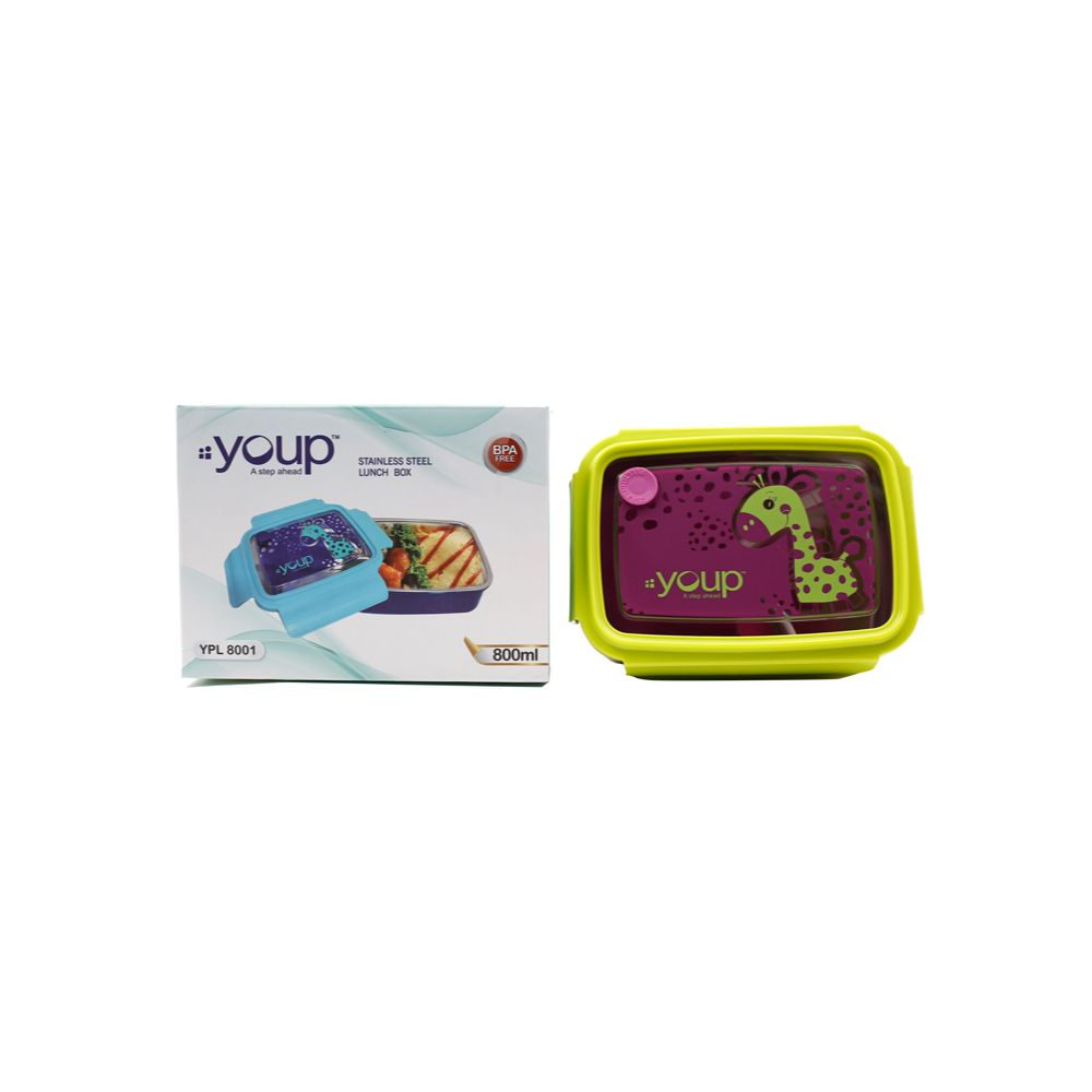 Youp Stainless Steel Green And Purple Color Kids Lunch Box Ypl8001 - 800 Ml