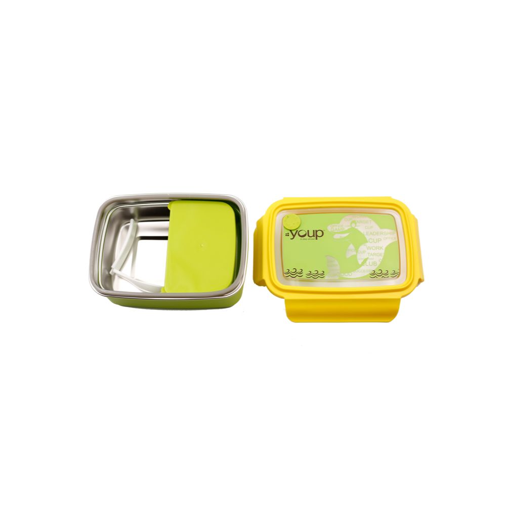 Youp Stainless Steel Yellow And Green Color Kids Lunch Box Ypl8001 - 800 Ml