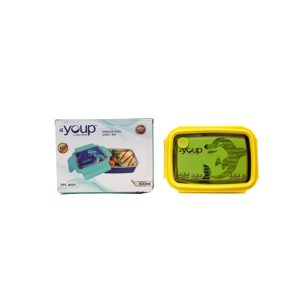 Youp Stainless Steel Yellow And Green Color Kids Lunch Box Ypl8001 - 800 Ml
