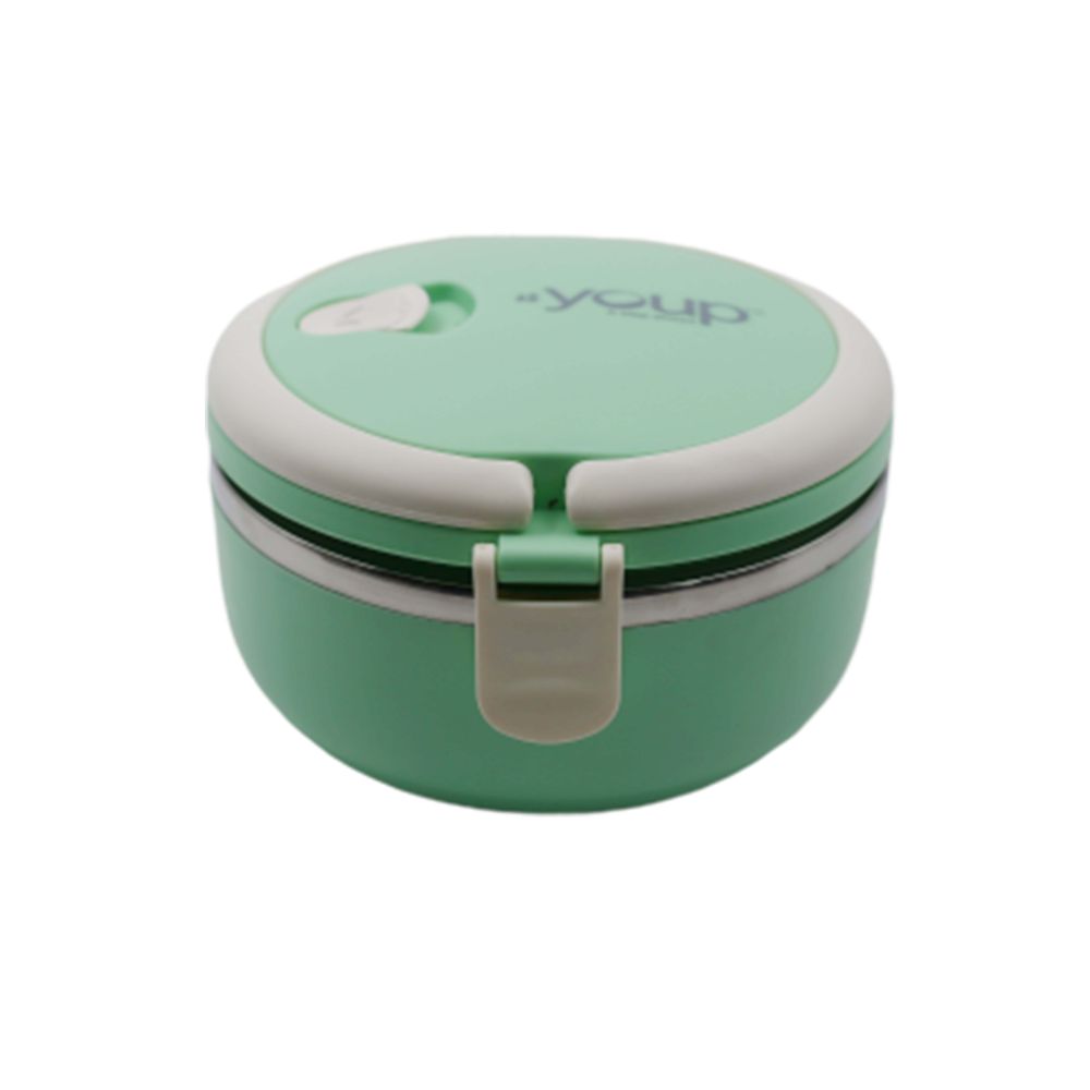 Youp Stainless Steel Green Color Round Shape Lunch Box Ypl8013 - 700 Ml