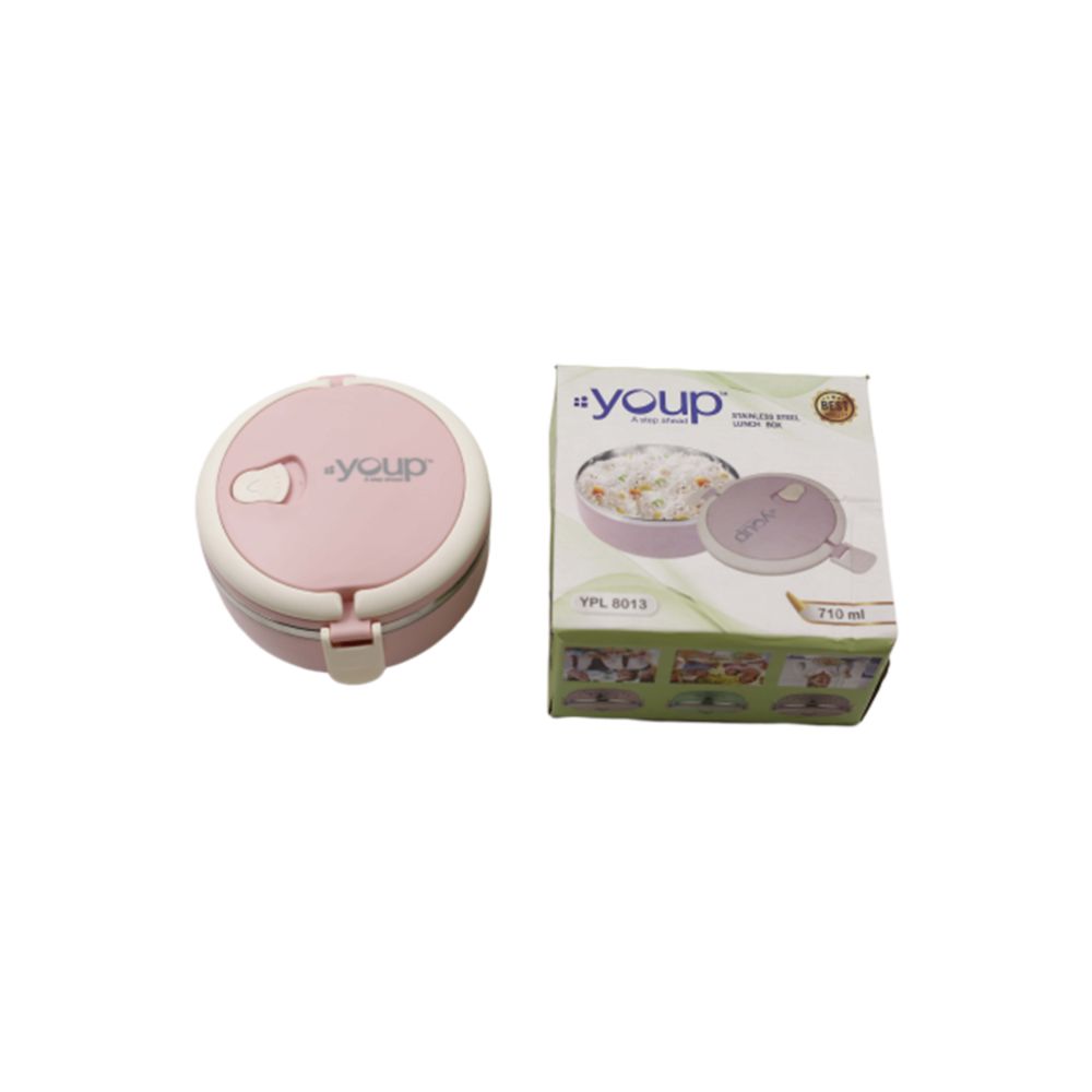 Youp Stainless Steel Pink Color Round Shape Lunch Box Ypl8013 - 700 Ml