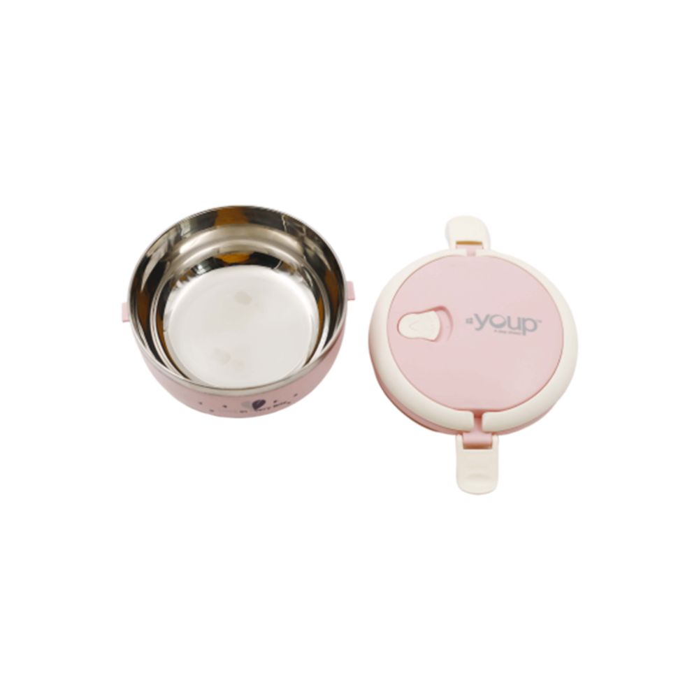 Youp Stainless Steel Pink Color Round Shape Lunch Box Ypl8013 - 700 Ml