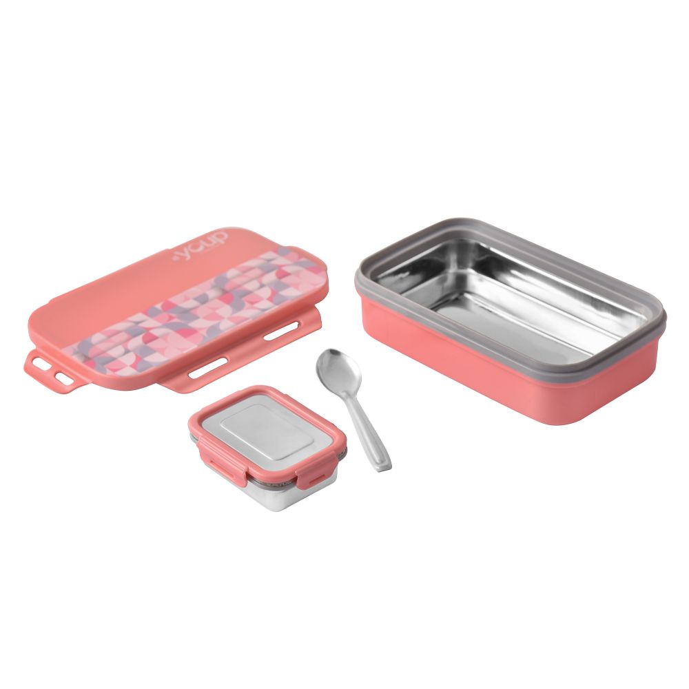 Youp Stainless Steel Pink Color Kids Lunch Box Yummy - 500 Ml