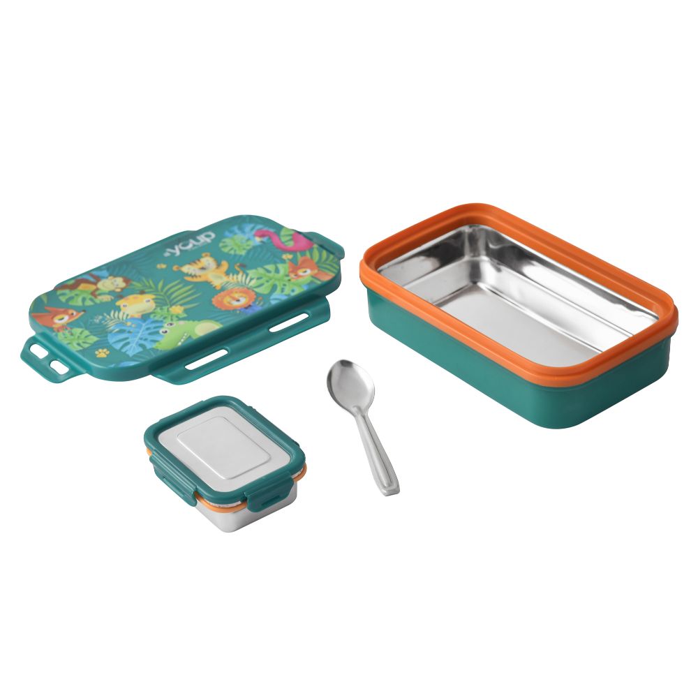 Youp Stainless Steel Green Color Kids Lunch Box Interval - 500 Ml
