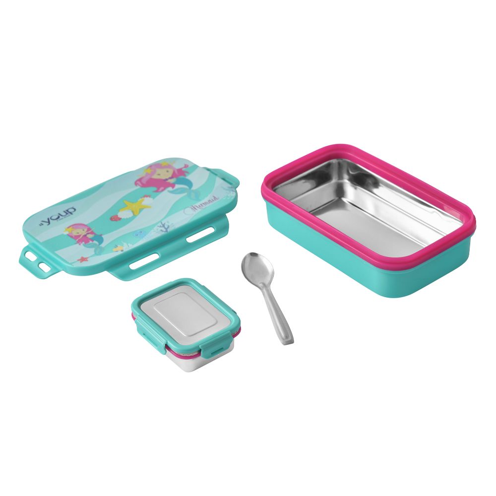 Youp Stainless Steel Aqua Blue Color Kids Lunch Box Interval - 500 Ml