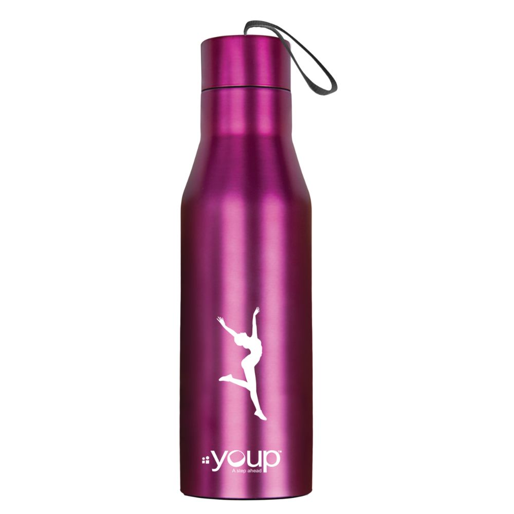 Youp Stainless Steel Metallic Pink Color Sports Series Bottle Hyper - 750 Ml
