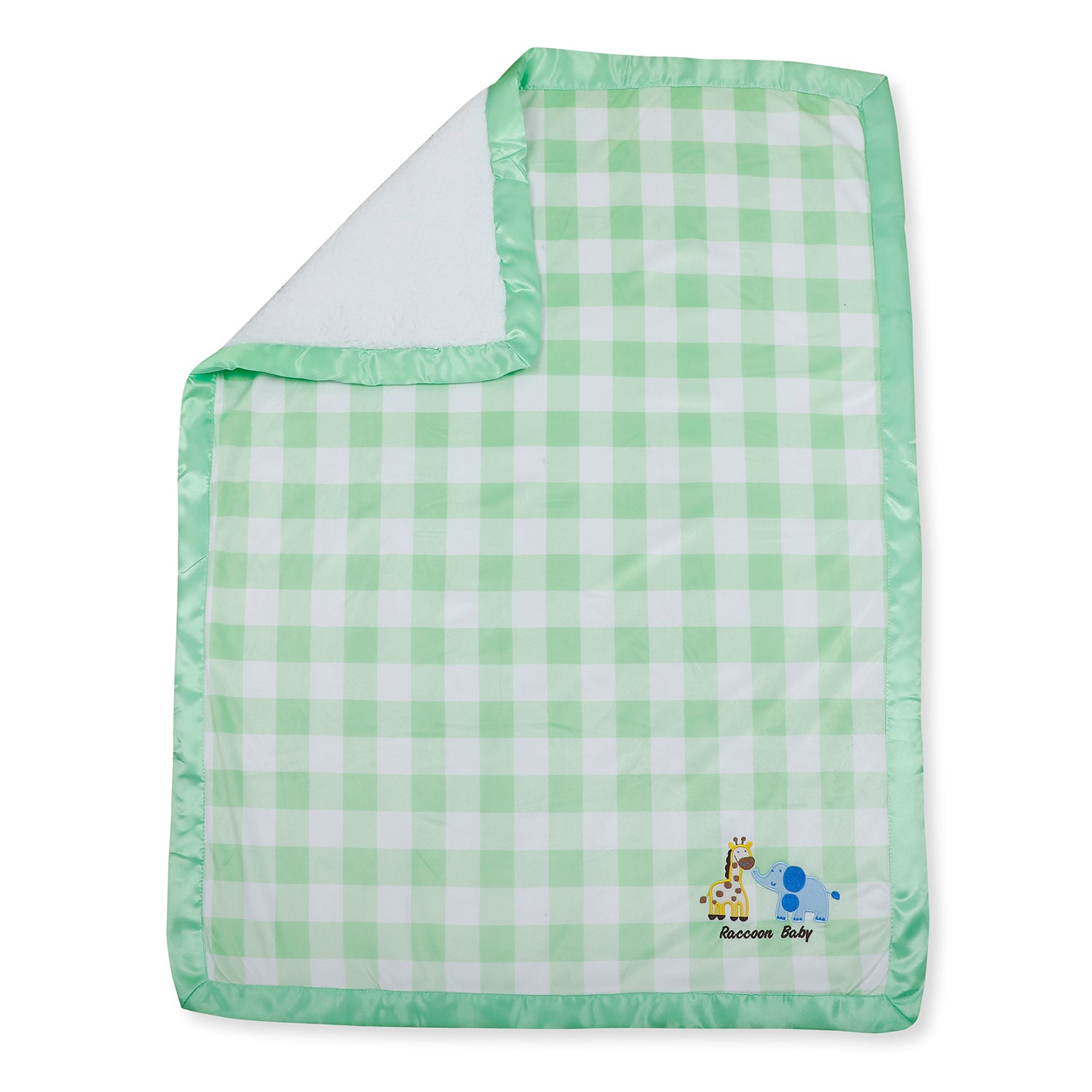 Baby Moo Checkered Charm Soft Fur Blanket - Green