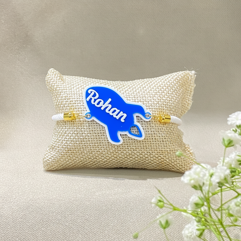 Rocket Fun Acrylic Name Rakhi - Mumbai Delivery Only