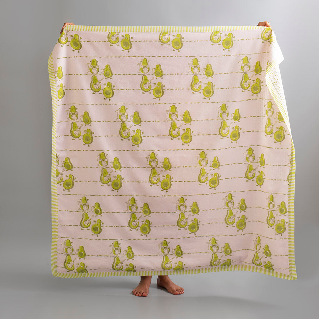 Baby Gift Set – Cotton Muslin Dohar + Maracas – Avocados