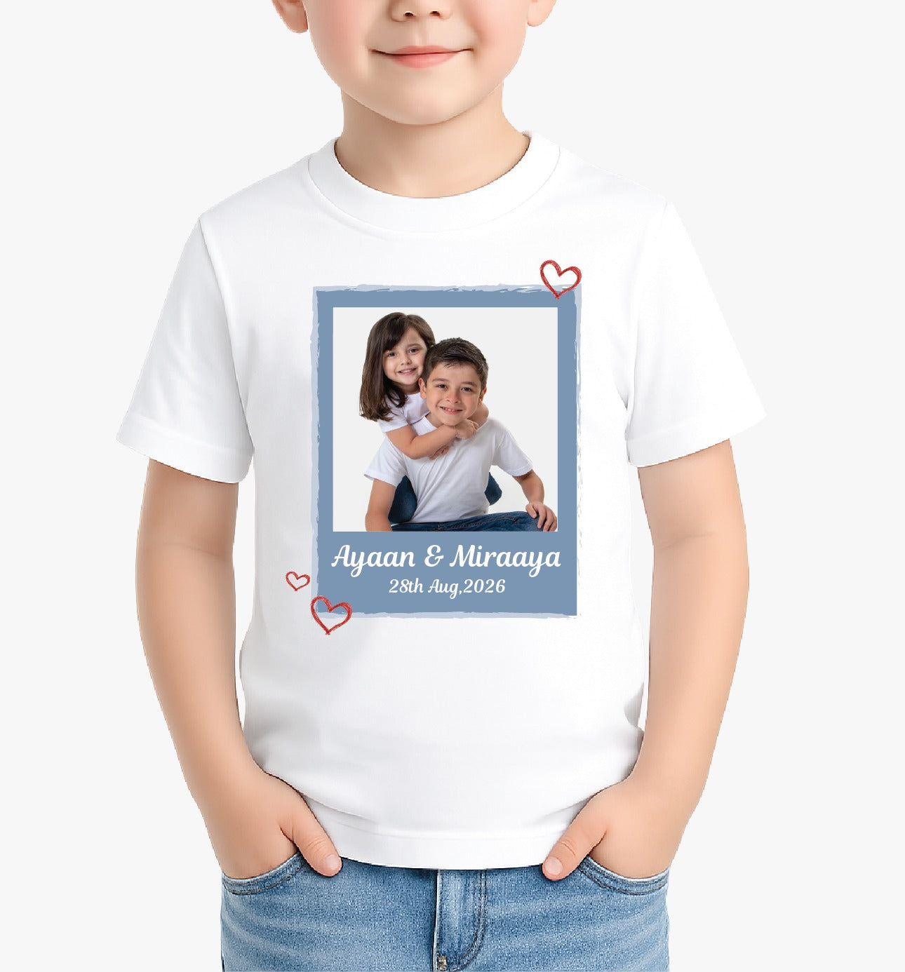Personalized Siblings Polaroid Frame Rakhi T-Shirts for Kids
