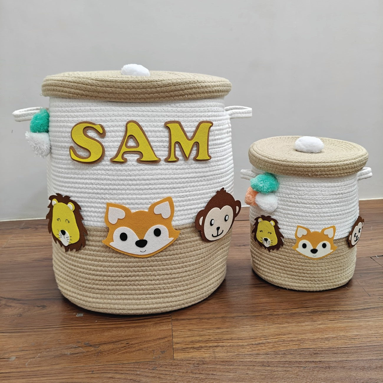 Jute Cotton Storage Basket with Lid - Safari Snuggles