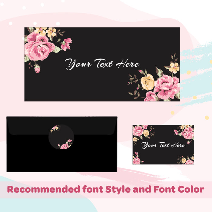 Personalised Gift Envelopes, Cards & Stickers Combo - Black Rose, Set Of 130