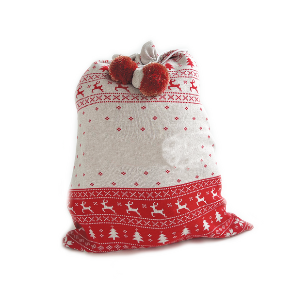 Fair Isle Santa Sack - Base: Stone Marle; Letter: Red