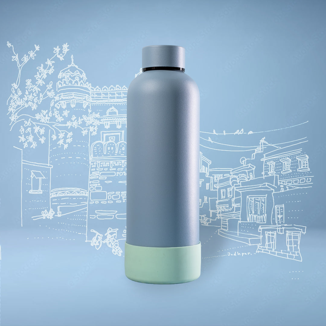 Theoni stainless Steel Double Walled Insulated Thermos Flask / Insulated Water Bottle| 24 Hours Hot & Cold |Leak Proof| Easy to Carry School And Travel Bottle - Weekday Blues (500ml)