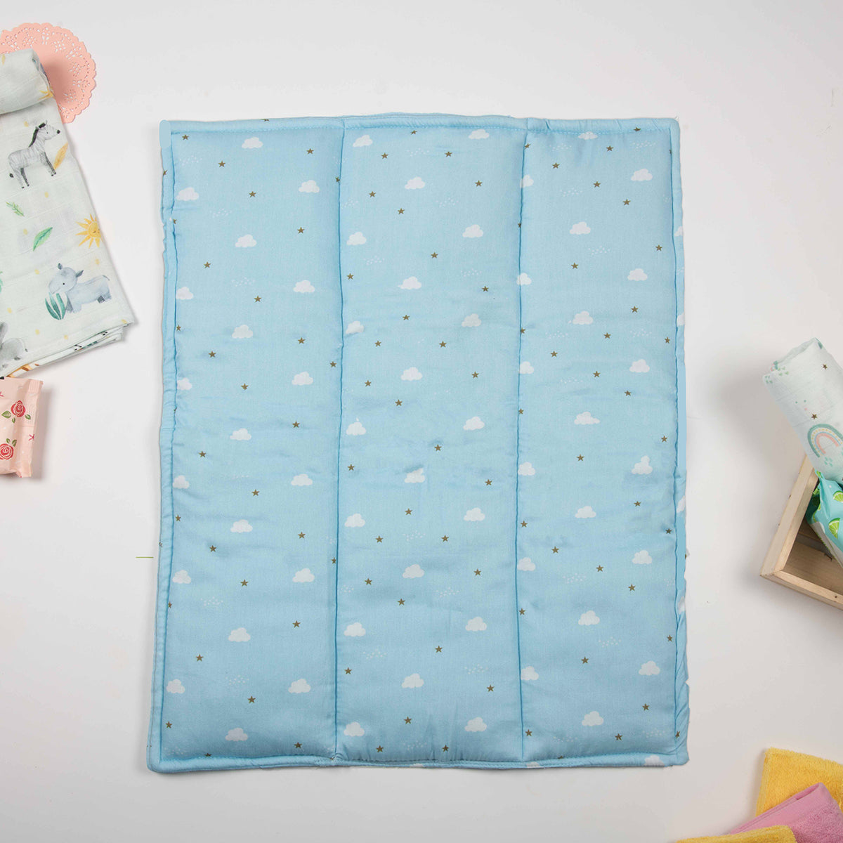 Tiny Snooze Organic Changing Mat- Blue Clouds