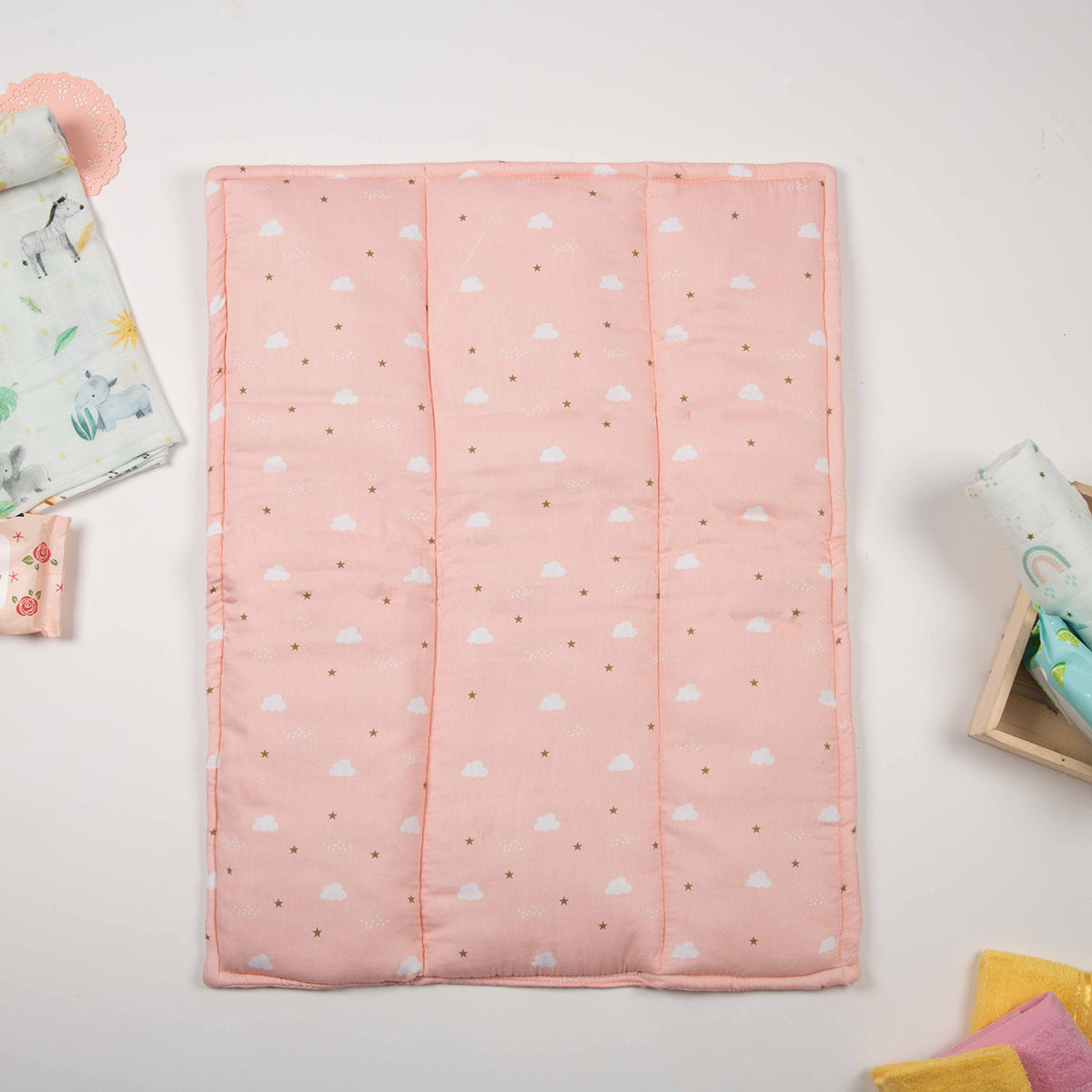 Tiny Snooze Organic Changing Mat- Pink Clouds