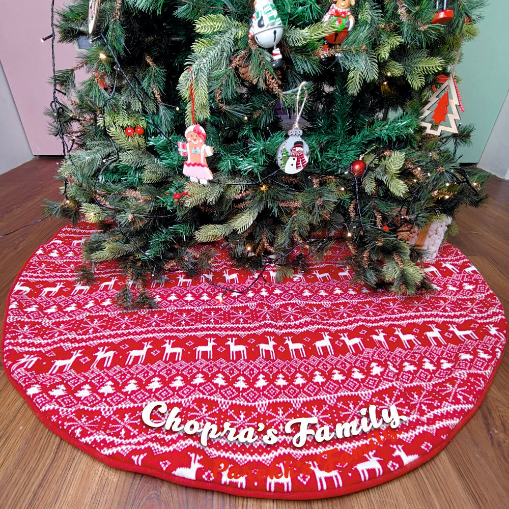 Personalised 48" Tree Skirt - Nordic Reindeer Knit