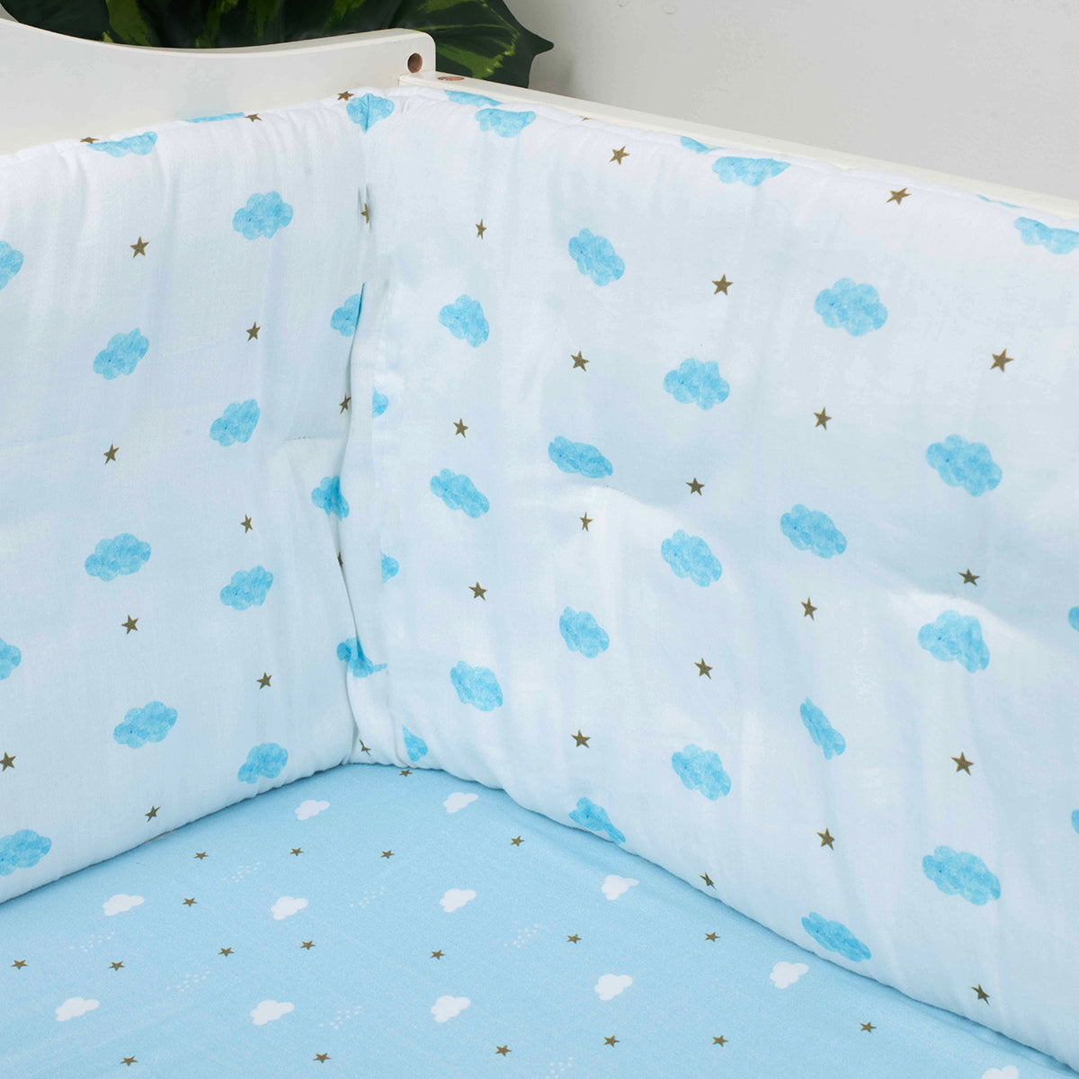 Tiny Snooze Organic Cot Bumper- Blue Clouds