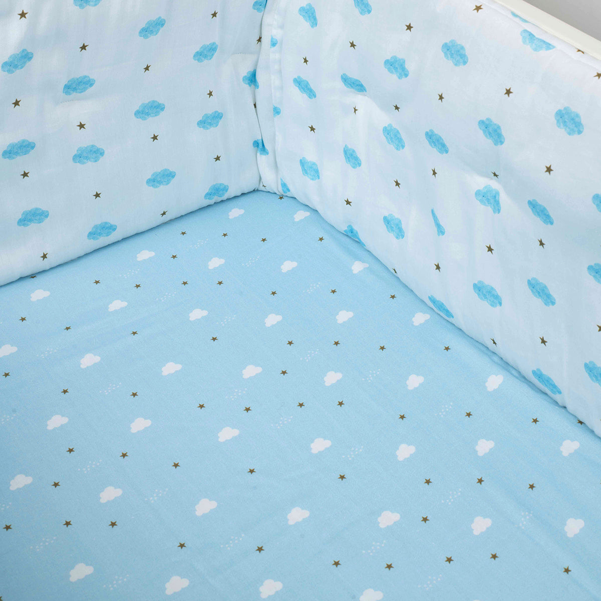 Tiny Snooze Organic Fitted Cot Sheet- Blue Clouds