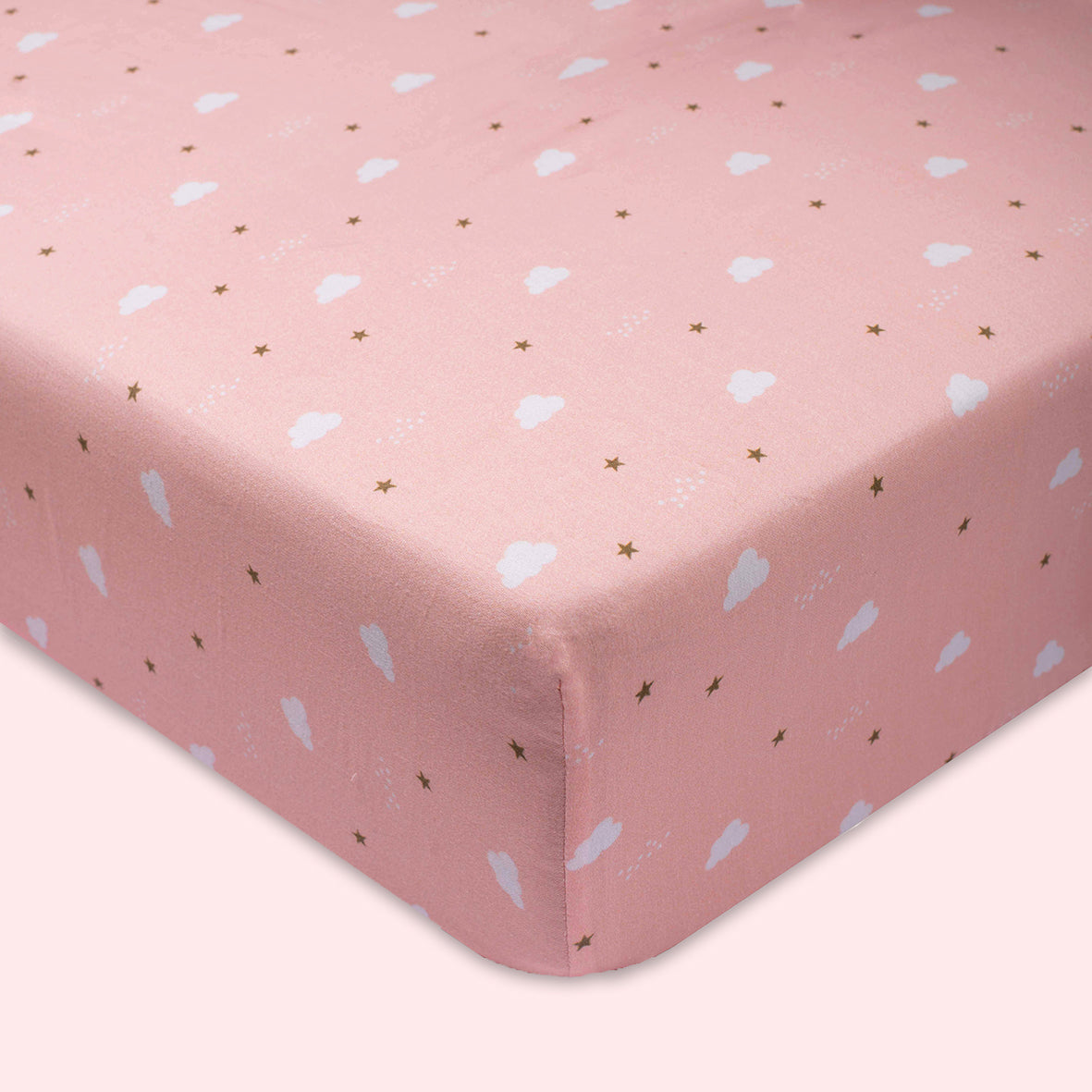 Tiny Snooze Organic Fitted Cot Sheet- Pink Clouds