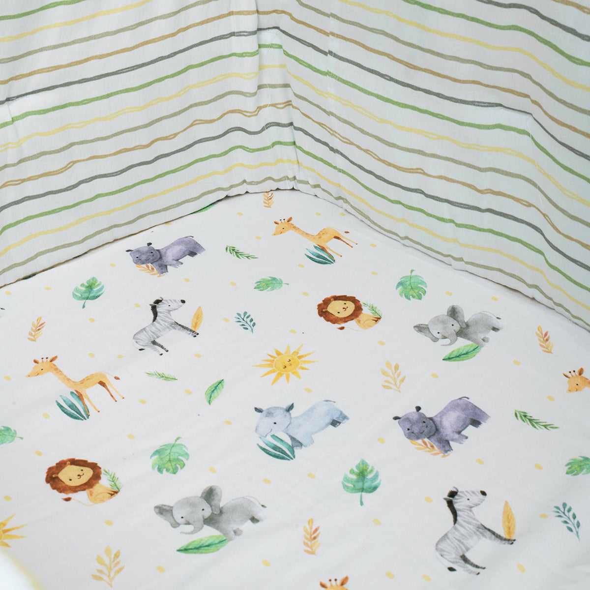 Tiny Snooze Organic Fitted Cot Sheet- Safari Animals