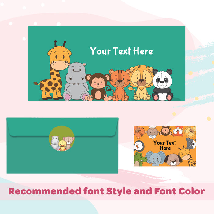 Personalised Gift Envelopes, Cards & Stickers Combo - Cute Baby Animals, Set Of 130