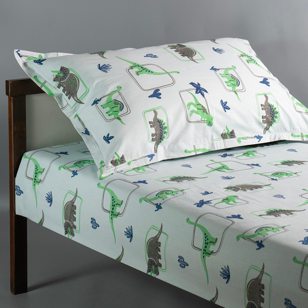 Gudgoodie Flat Crib Bedsheet - 100% Cotton Percale - Dinosaur Pals