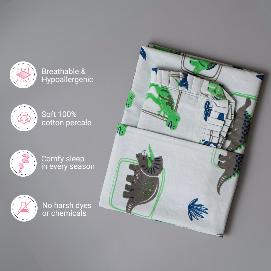 Gudgoodie Flat Crib Bedsheet - 100% Cotton Percale - Dinosaur Pals