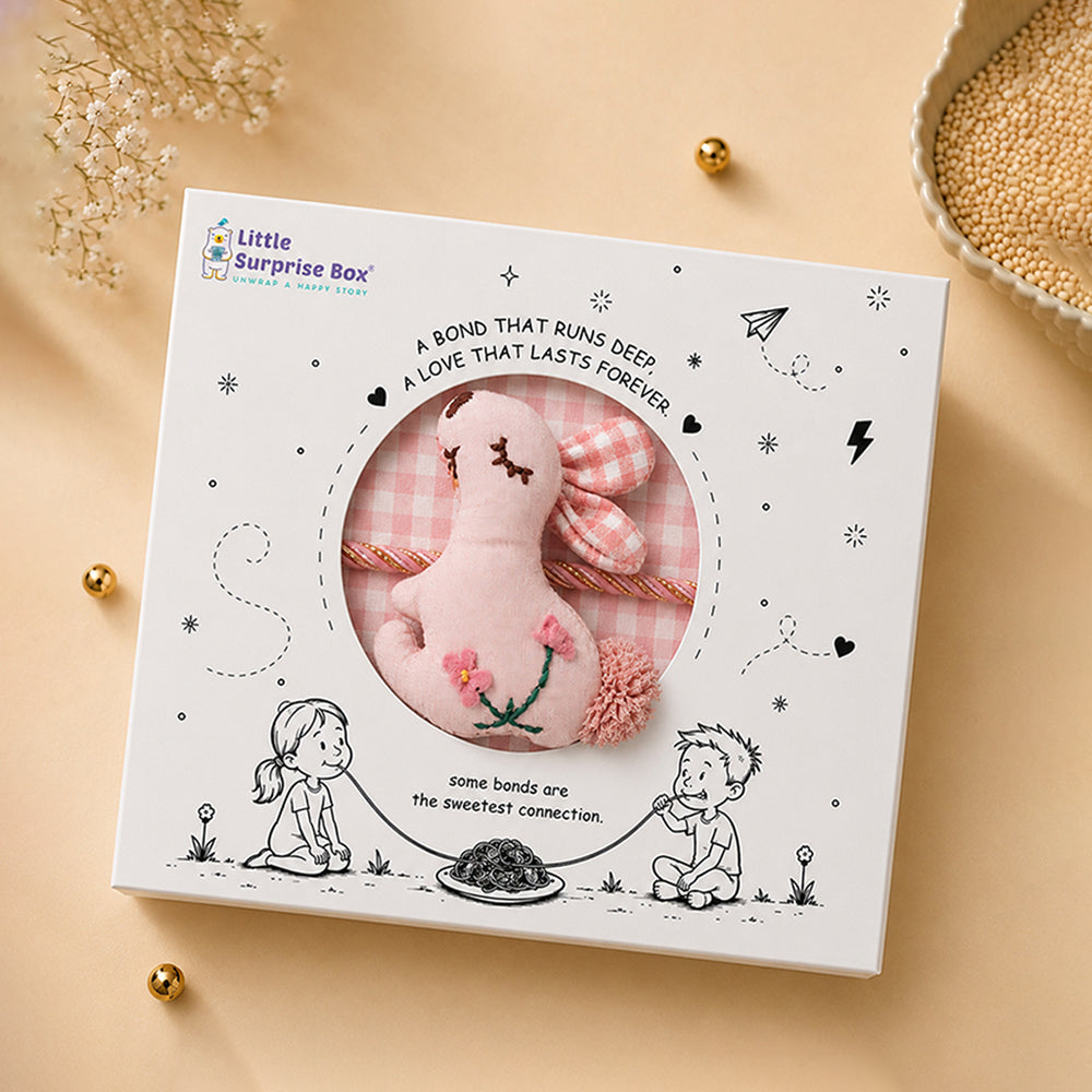 Dual-Style Plush Rakhi & Brooch for Kids - Floral Bunny