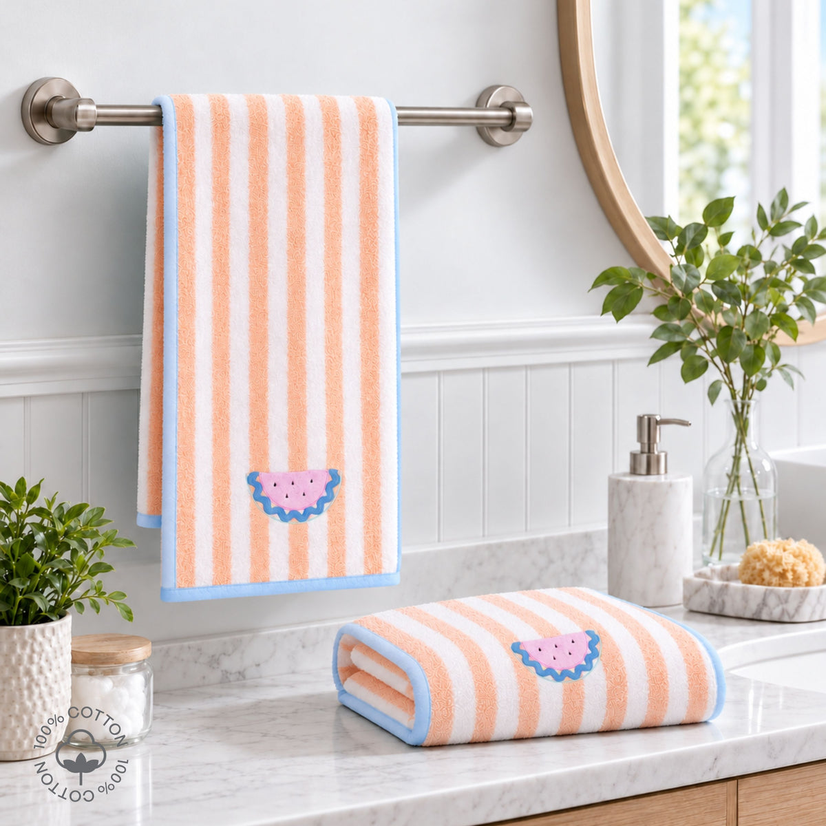 My Milestones Kids Bath Terry Towel - 50 x 24 Inches - Bliss - Tropical Peach & White