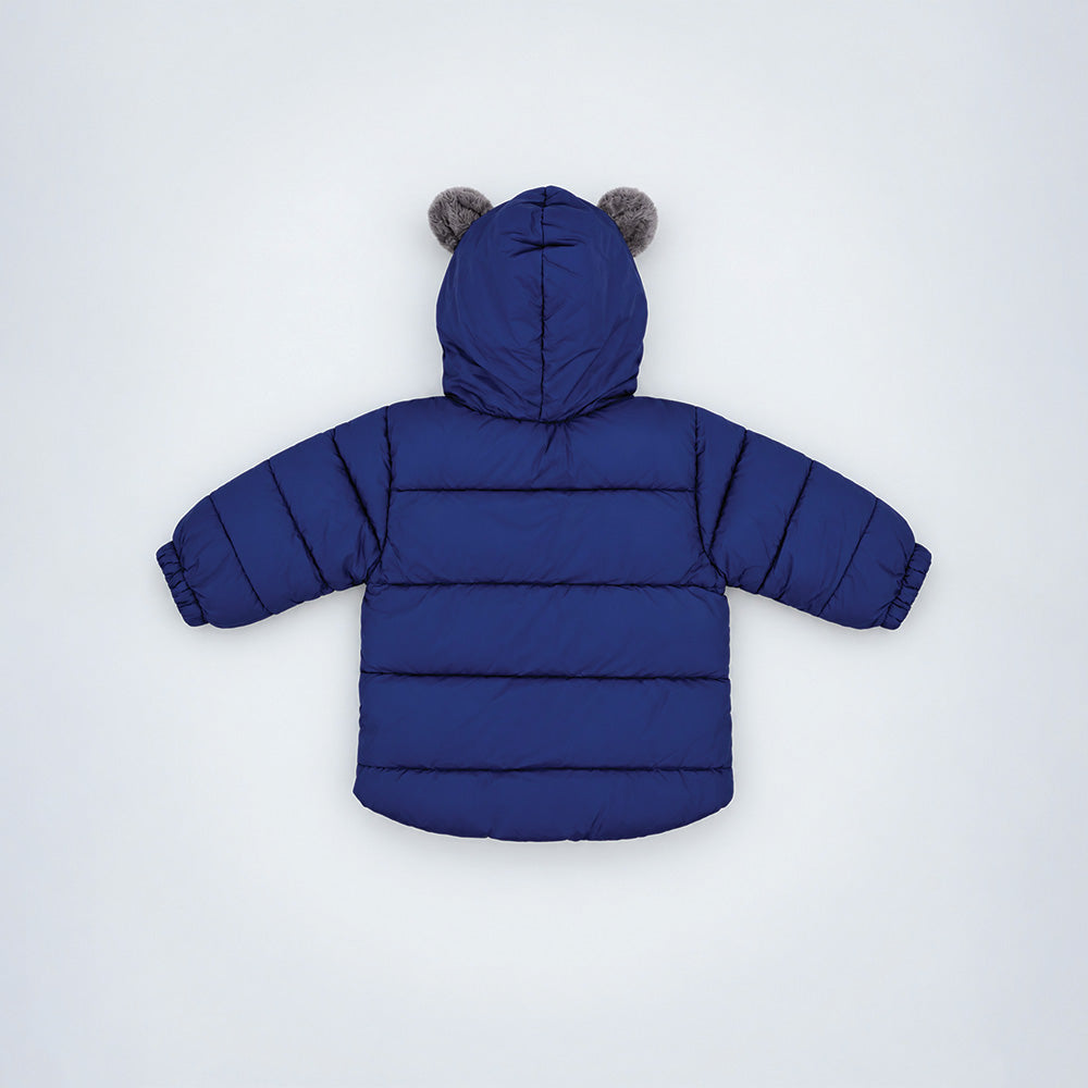 Little Surprise Box Navy Blue Bear-Ear Faux-Fur Hooded Quilted Winter Jacket for Kids