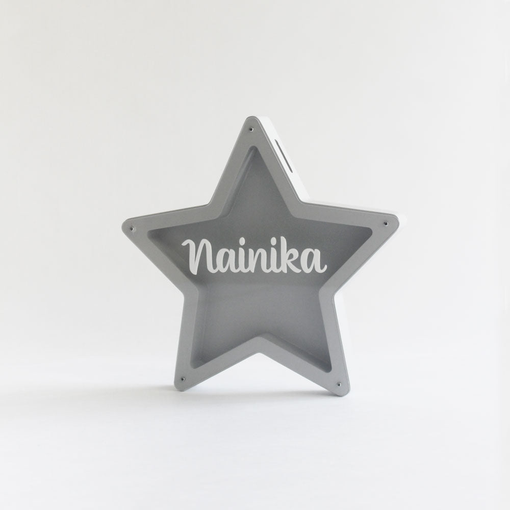 Personalized Star Piggy Bank - Grey - image 2