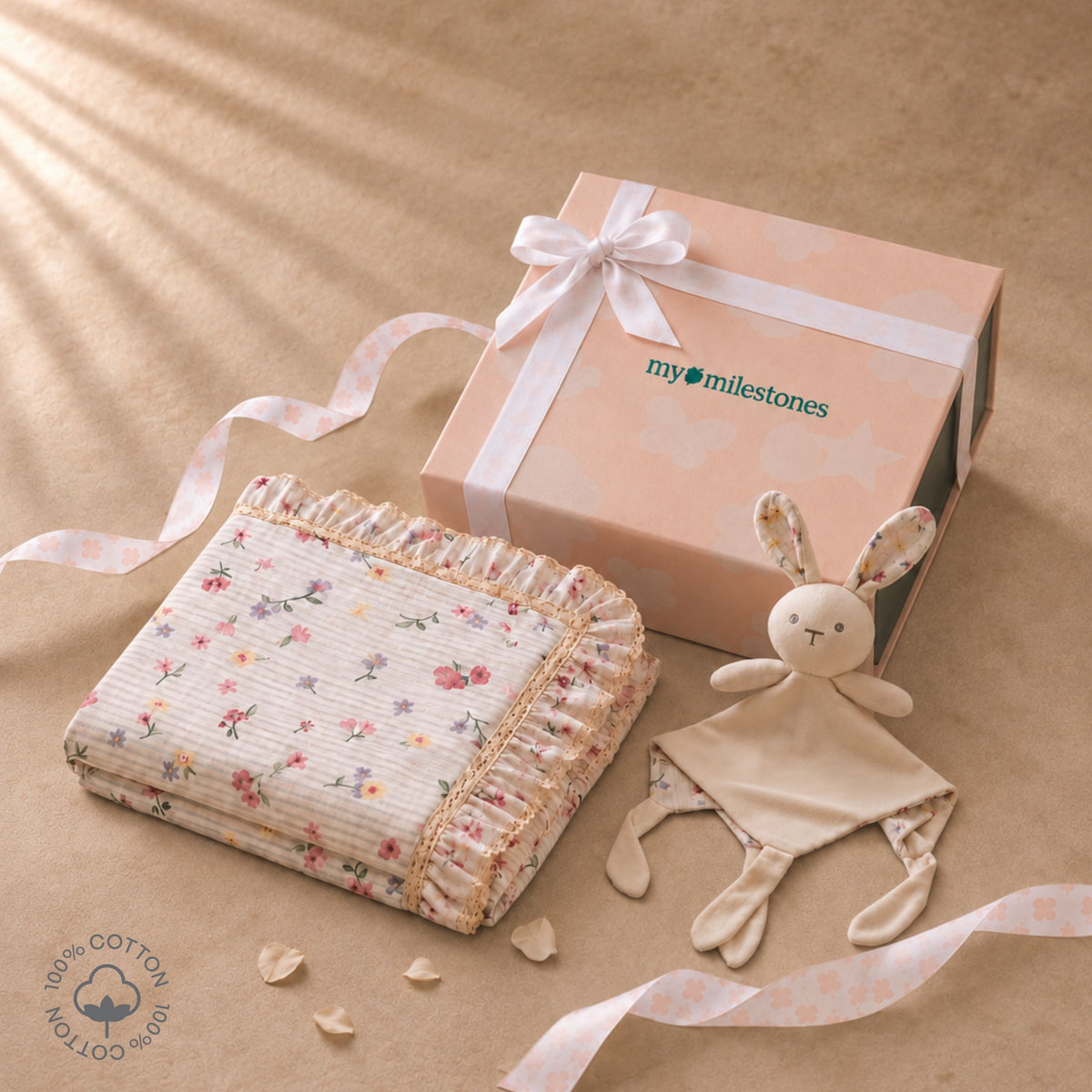 My Milestones 100% Cotton Keepsake Gift Set - 40 x 40 Inches - Amore - Cream