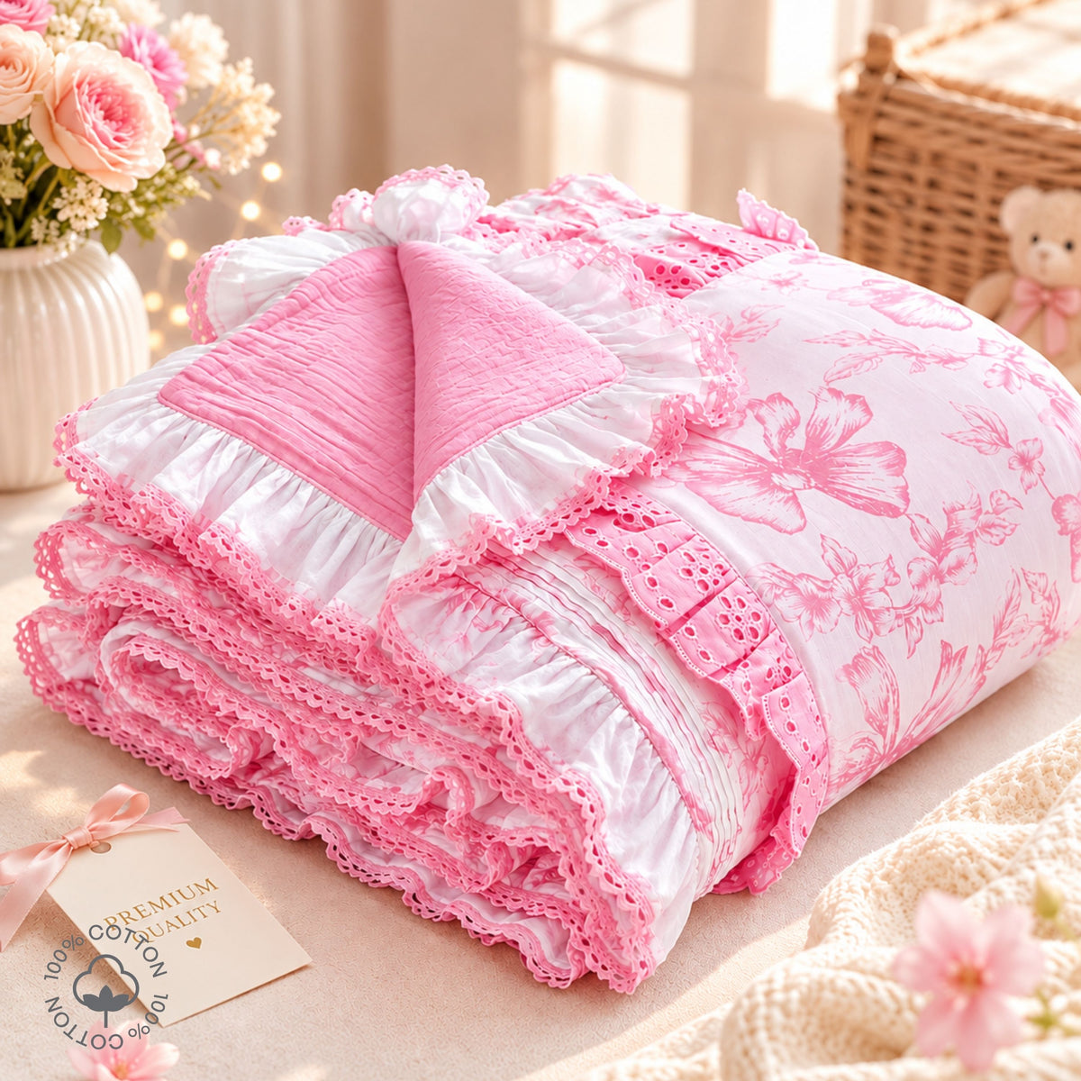 My Milestones La Belle Ruban Kids Muslin Blanket - 50 x 76 Inches - 4 Layered