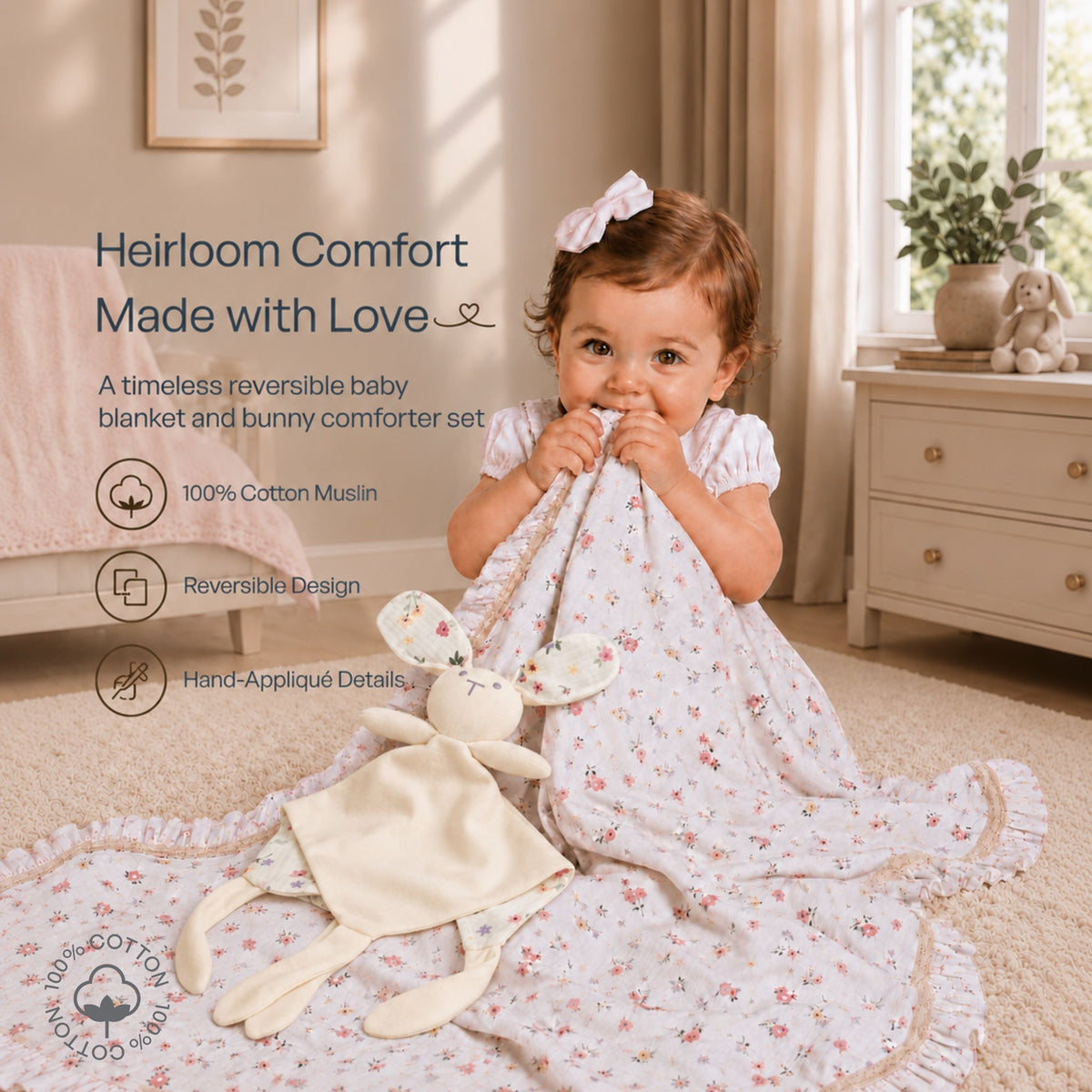 My Milestones 100% Cotton Keepsake Gift Set - 40 x 40 Inches - Amore - Cream