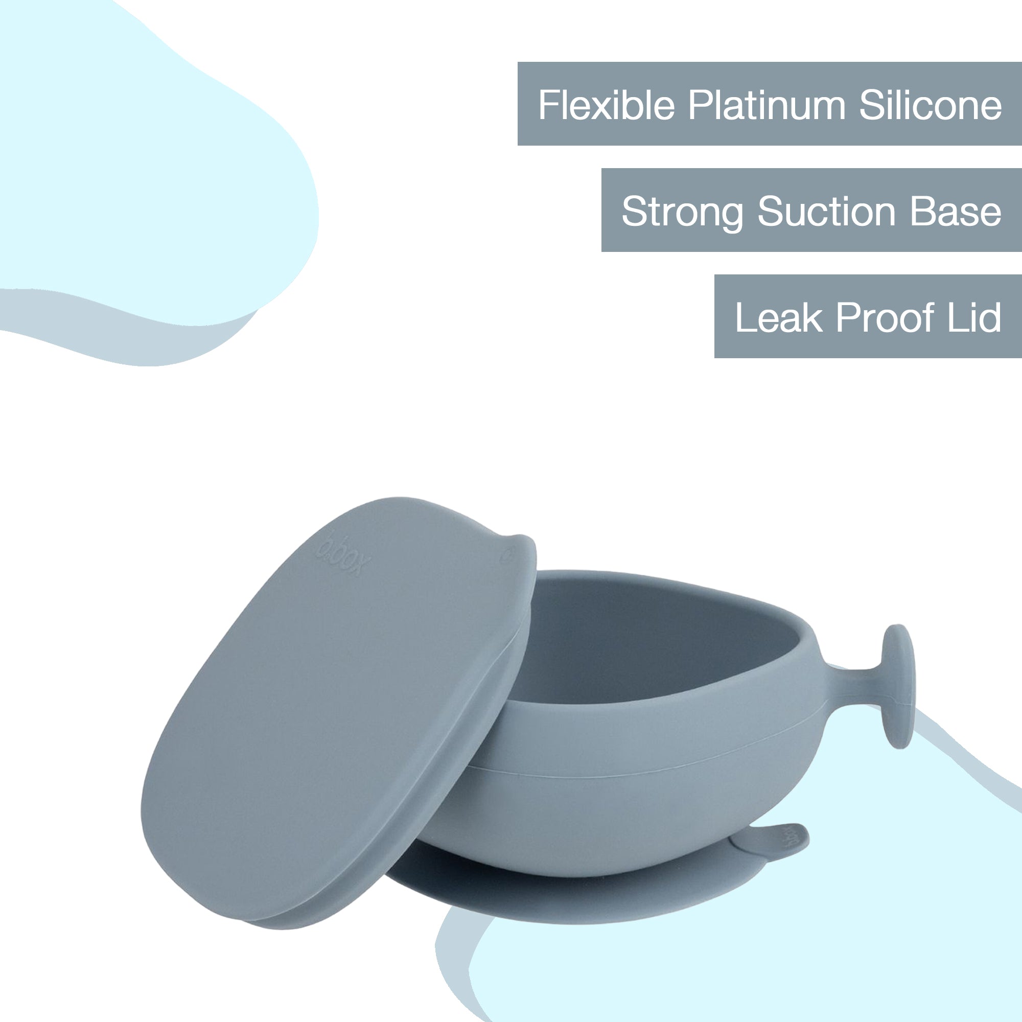 b.box Silicone Bowl + Lid with Suction Base Ocean Blue