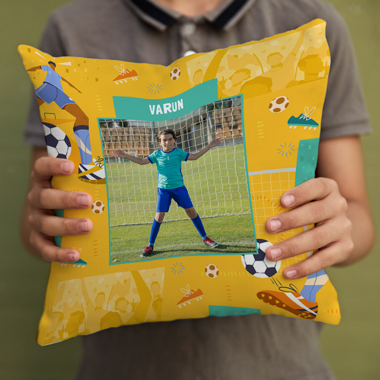 Personalised Photo Cushions - Football Goals, Boy