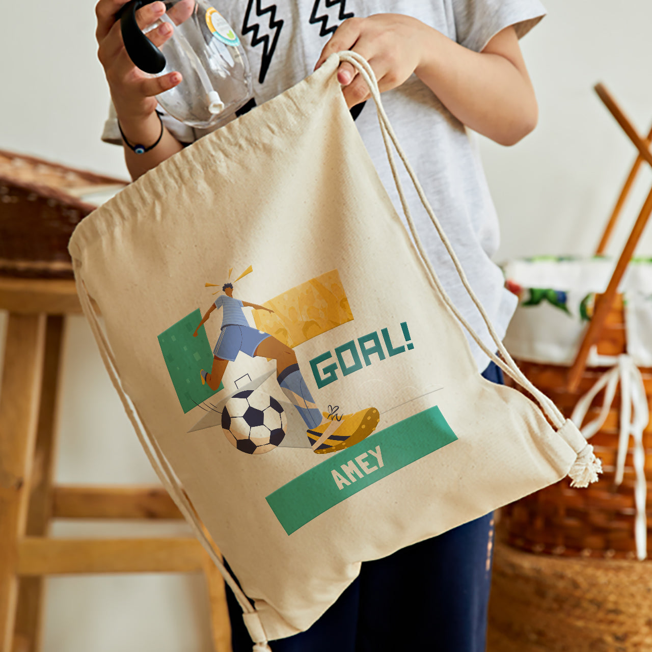 Personalised Drawstring Bag - Football Goals, Boy