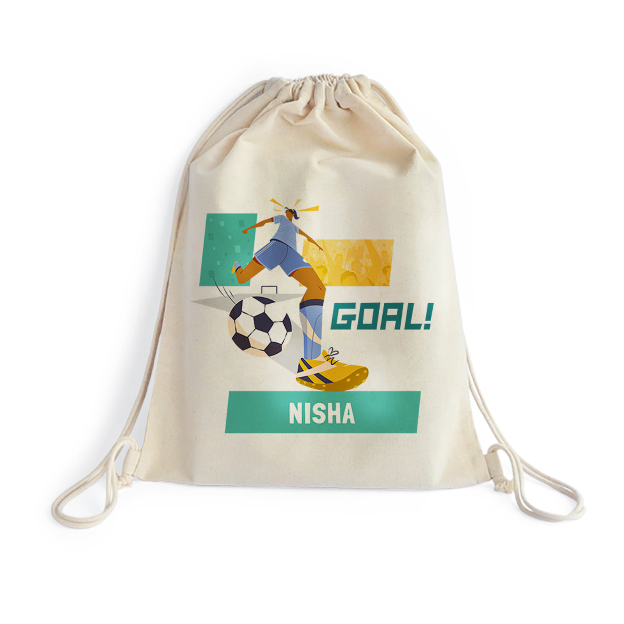 Personalised Drawstring Bag - Football Goals, Girl