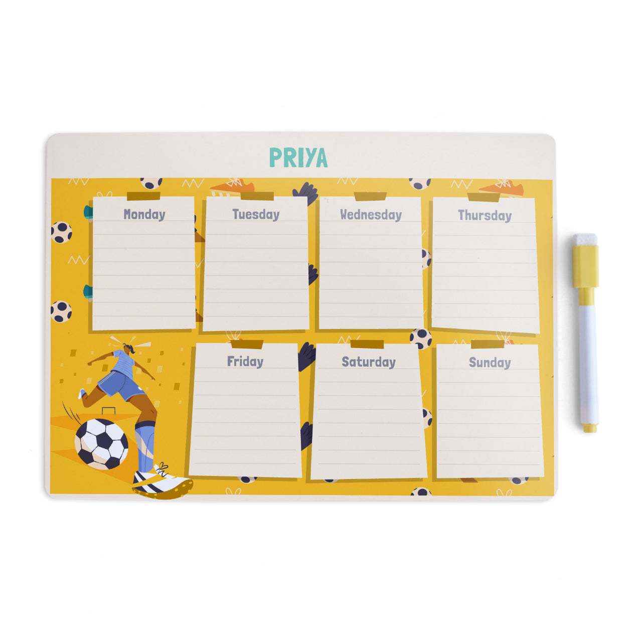 Personalised Meal / Weekly Planner - Football Goals, Girl